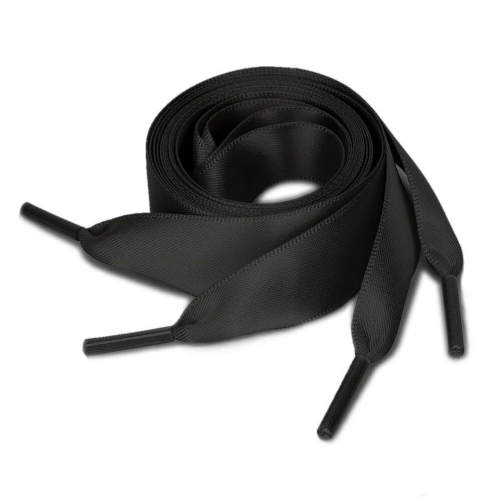 2 Pairs Satin Flat Ribbon Shoelaces Sneakers Canvas Shoestrings Black